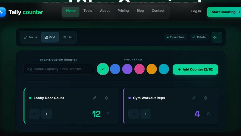 tallycounterweb.com application interface and features